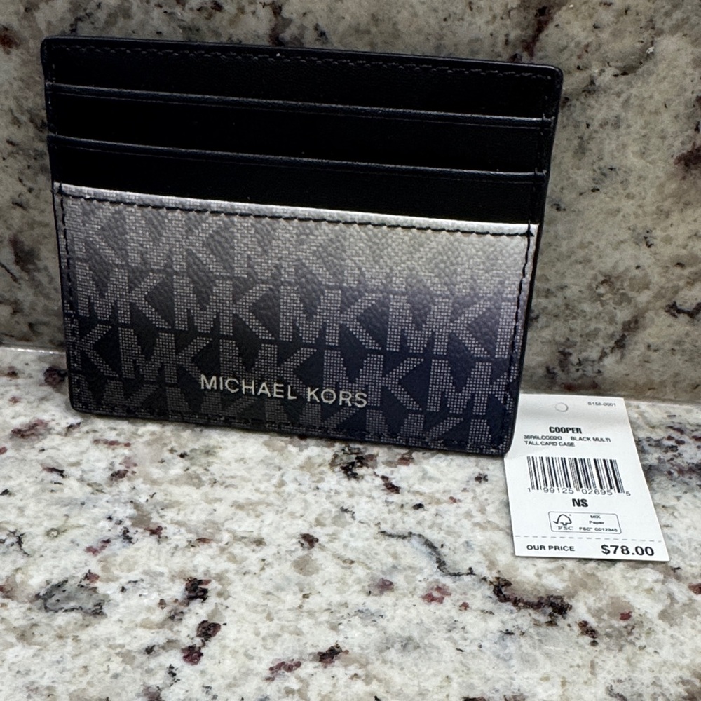 Michael Kors Black and Dark Gray MK Logo Card Holder